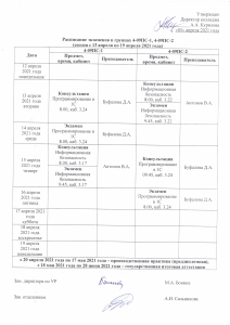 Расписание экзаменов в группах 4-09ПС-1, 4-09ПС-2
